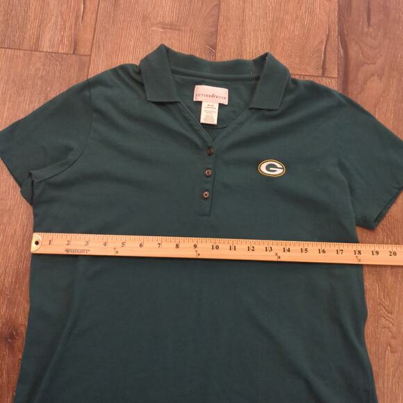 Green Bay Packers Women's Medium Baby Tee Button Polo Shirt Wisconsin Logo Green - Picture 5 of 6